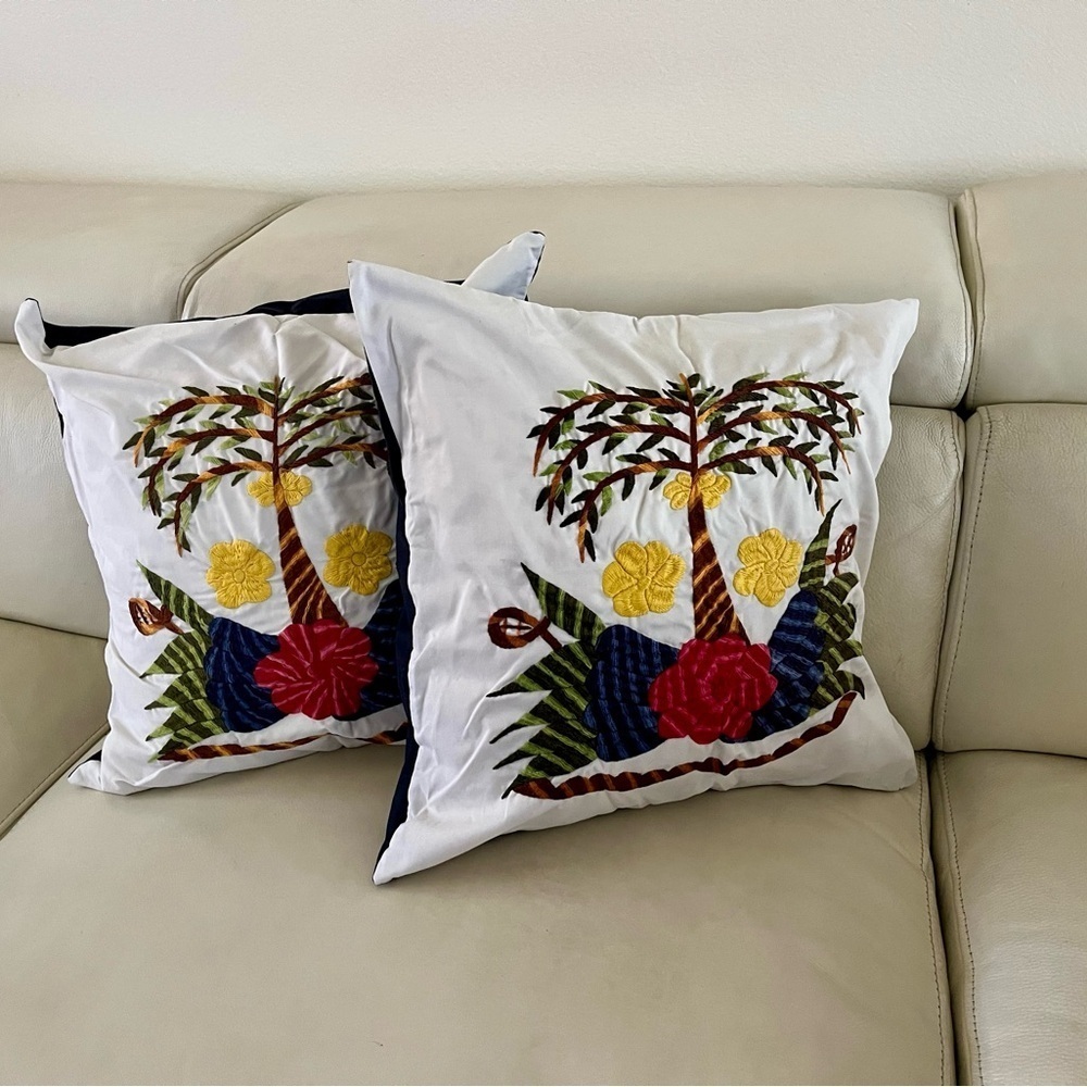 Tropical Embroidered Throw Pillow Set - White, Red, Yellow, Green - Picture 5 of 8